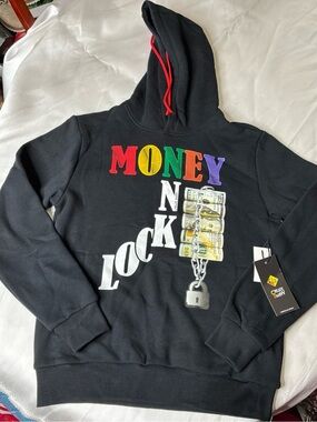 Money N Lock Graphic Crewneck Hoodie - Black
